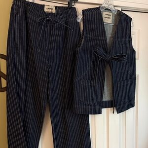 Damson Madder Women's Navy Pinstripe Drawstring Pants & Vest